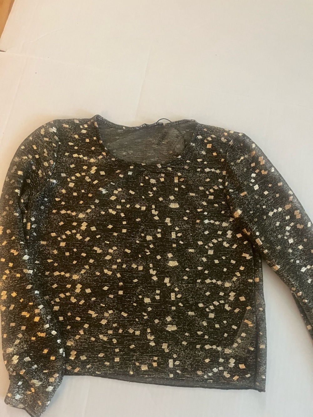 Zara Black Sweater with Gold and Silver Metallic Accents  NWOT
